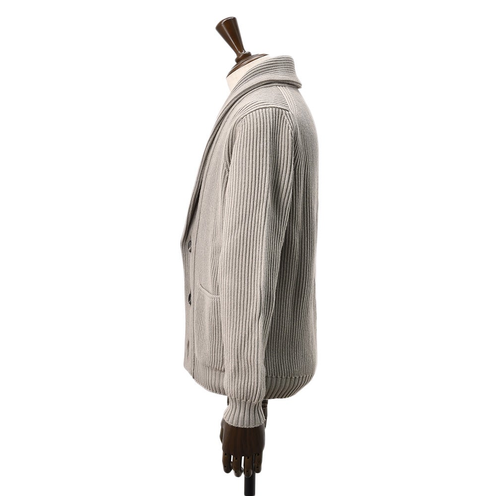 フィリッポデローレンティスFILIPPODELAURENTIISショールカラーカーディガンメンズリブ編みミドルゲージニットエクストラファインメリノウールグレージュ長袖スリムフィット7ゲージ国内正規品でらでら公式ブランド