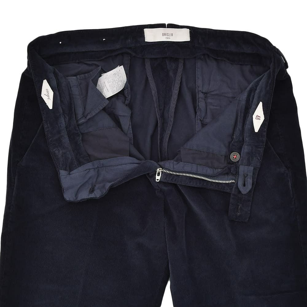 ブリリアBRIGLIA1949細畝コーデュロイパンツメンズコットンスラックスBG03モデルネイビー紺ノープリーツテーパードシルエット3点留めフロント国内正規品でらでら公式ブランド