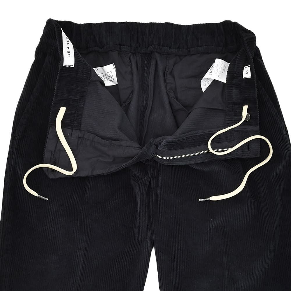 ビーエイブルBEABLEコーデュロイパンツメンズRICCARDOリッカルドストレッチコーデュロイブラック黒1プリーツジップフライ国内正規品でらでら公式ブランド