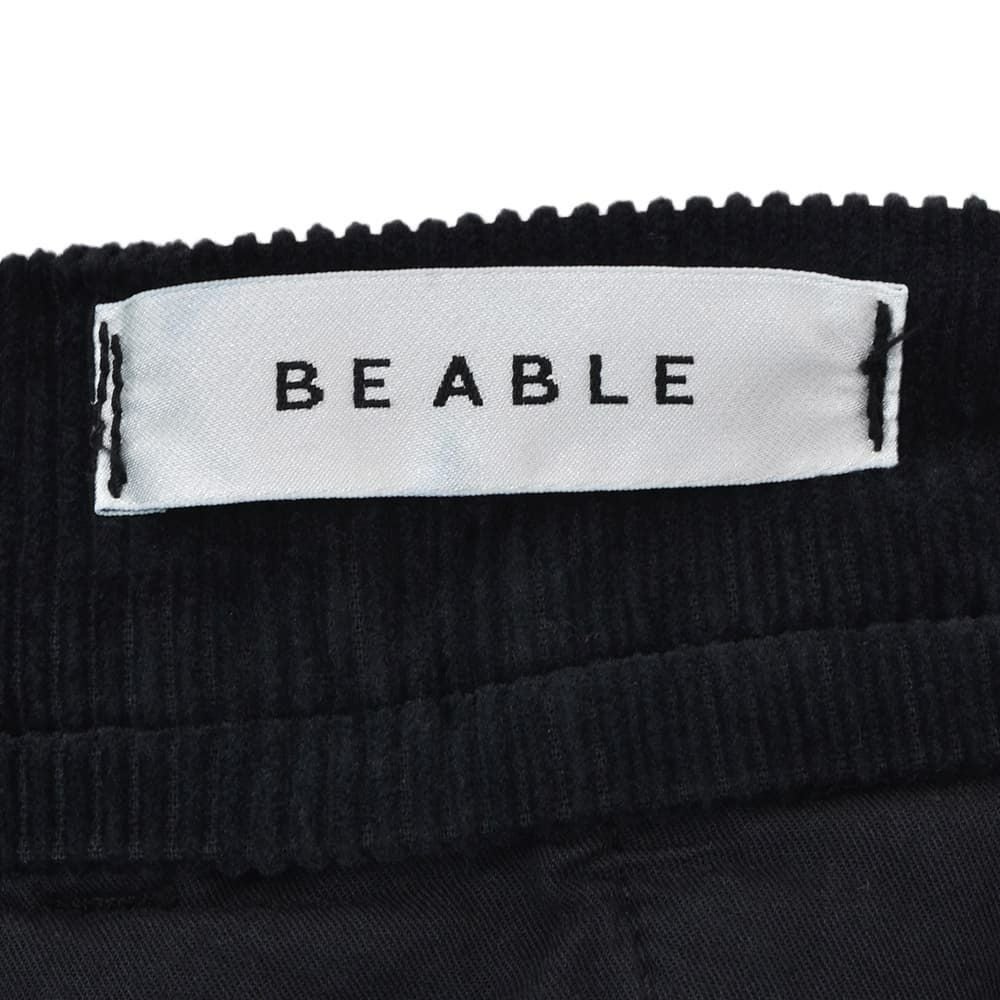 ビーエイブルBEABLEコーデュロイパンツメンズRICCARDOリッカルドストレッチコーデュロイブラック黒1プリーツジップフライ国内正規品でらでら公式ブランド