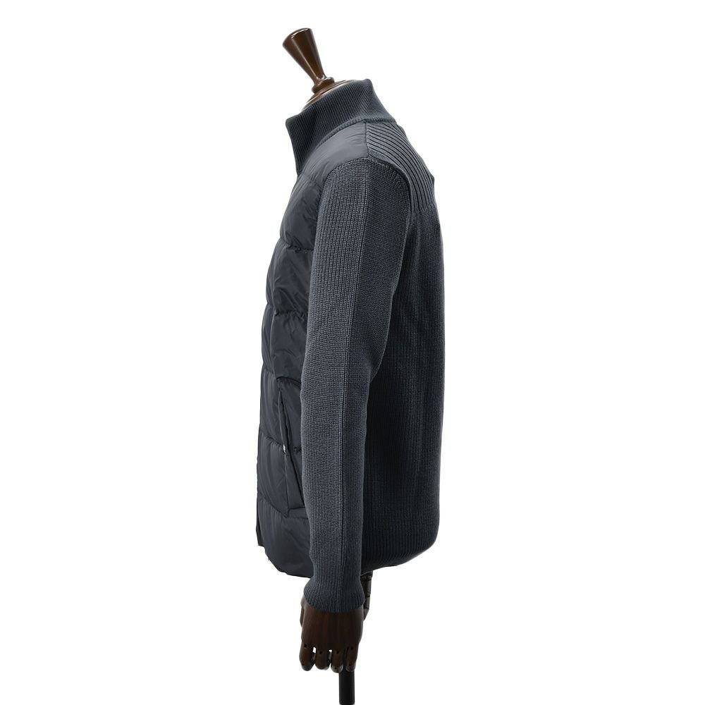 【ポイント8倍11/119:59まで】ヘルノHERNOハイブリッドダウンメンズダウンジャケットフィッシャーマンリブネイビー紺切り替えデザイン後身頃ニットスタンドネックシルバーパーツ国内正規品でらでら公式ブランド