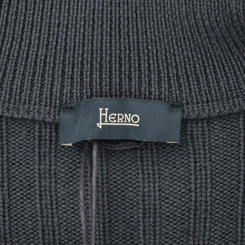 【ポイント8倍11/119:59まで】ヘルノHERNOハイブリッドダウンメンズダウンジャケットフィッシャーマンリブネイビー紺切り替えデザイン後身頃ニットスタンドネックシルバーパーツ国内正規品でらでら公式ブランド