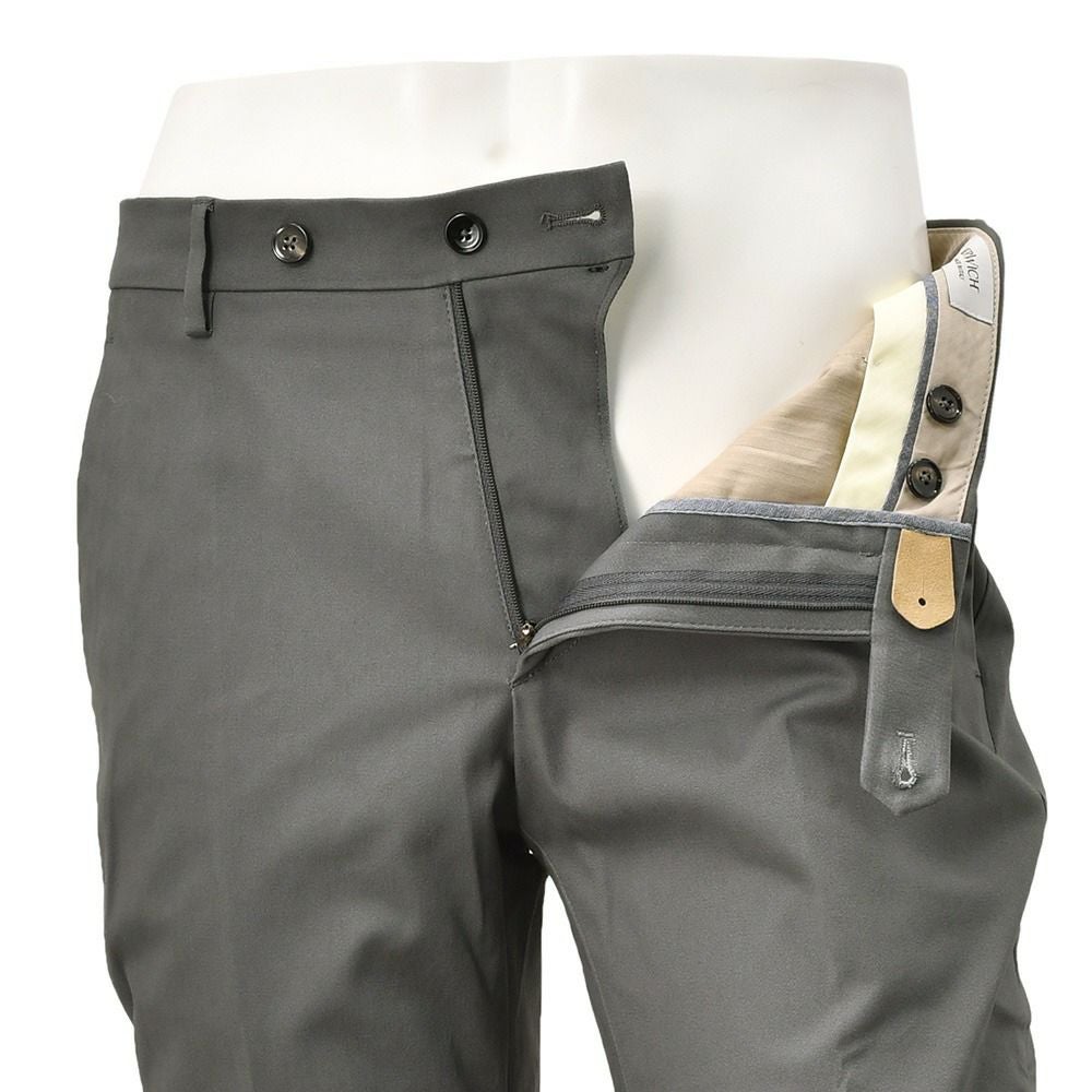 ベルウィッチBERWICHチノスラックスメンズコットンパンツMORELLOモレッロ当店別注グレーノープリーツ先染めツイル生地スリムテーパード3点留めフロント国内正規品でらでら公式ブランド