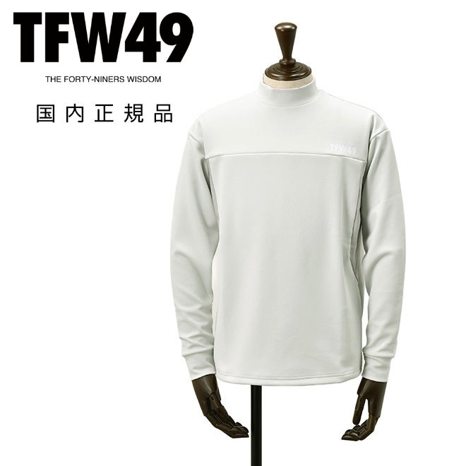 TFW49ティーエフダブリューフォーティーナインモックネックTシャツメンズ長袖カットソーダンボールニット素材ライトグレーワイドシルエットシルキータッチゴルフ国内正規品でらでら公式ブランド