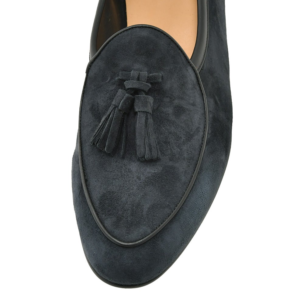 ボードインアンドランジBAUDOIN&LANGEタッセルローファーメンズベルジャンシューズSaganモデルClassicTasselsミッドナイトネイビー紺スエードレザーラバーソール国内正規品でらでら公式ブランド