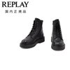 【ファイナルクリアランス20】リプレイREPLAYマウンテンブーツメンズレースアップレザーブーツカーフレザーブラック黒ラグパターンソールハイカット型押しブランドロゴ国内正規品でらでら公式ブランド