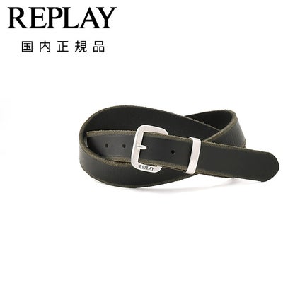 リプレイREPLAYレザーベルトメンズ水牛革ベルトバッファローレザーブラック黒ロゴデザインシルバーバックル3cm幅プレゼントギフト長さ調節不可国内正規品でらでら公式ブランド