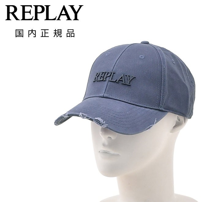 リプレイREPLAYベースボールキャップメンズ帽子ヘビーウォッシュドコットンツイルブルーベリーブランドロゴ刺繍ダメージ加工6パネル調節アジャスタープレゼントギフト国内正規品でらでら公式ブランド