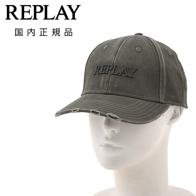 リプレイREPLAYベースボールキャップメンズ帽子ヘビーウォッシュドコットンツイルブラックウォッシュ黒ブランドロゴ刺繍ダメージ加工6パネル調節アジャスタープレゼントギフト国内正規品でらでら公式ブランド