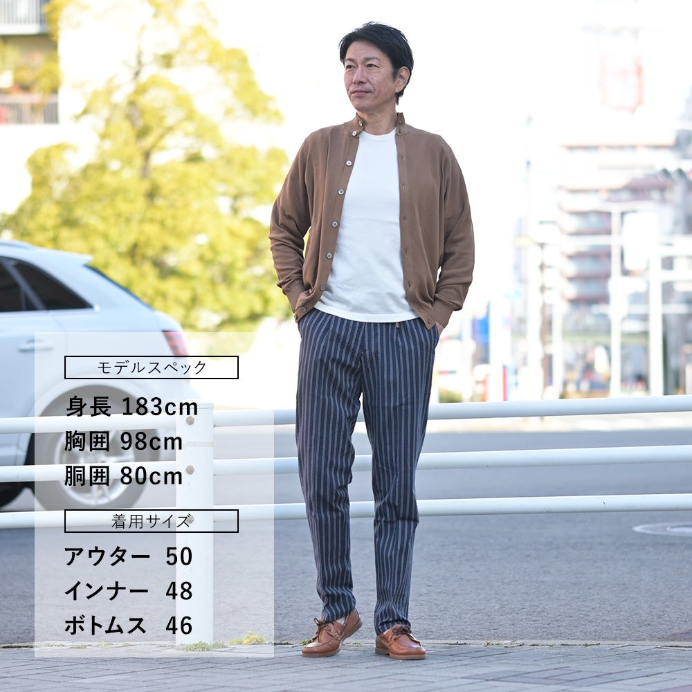 ベルウィッチBERWICHイージーパンツメンズストライプ柄パンツSAKE1PGYMサケ・ジムモデルシアサッカー生地ネイビー×ブラック1プリーツキャロットフィットドローコード調節国内正規品でらでら公式ブランド
