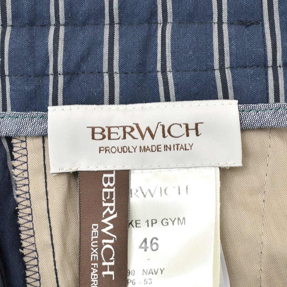 ベルウィッチBERWICHイージーパンツメンズストライプ柄パンツSAKE1PGYMサケ・ジムモデルシアサッカー生地ネイビー×ブラック1プリーツキャロットフィットドローコード調節国内正規品でらでら公式ブランド
