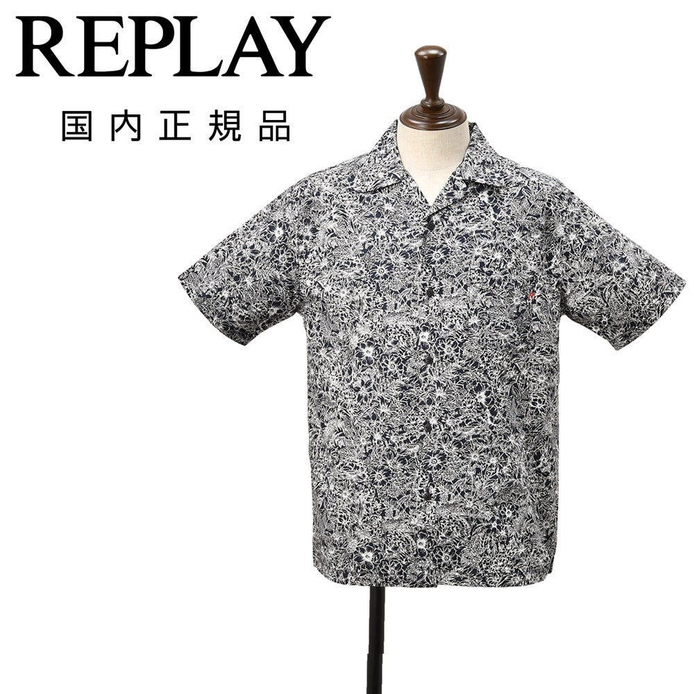 リプレイ REPLAY 開襟シャツ メンズ 半袖アロハシャツ コットン