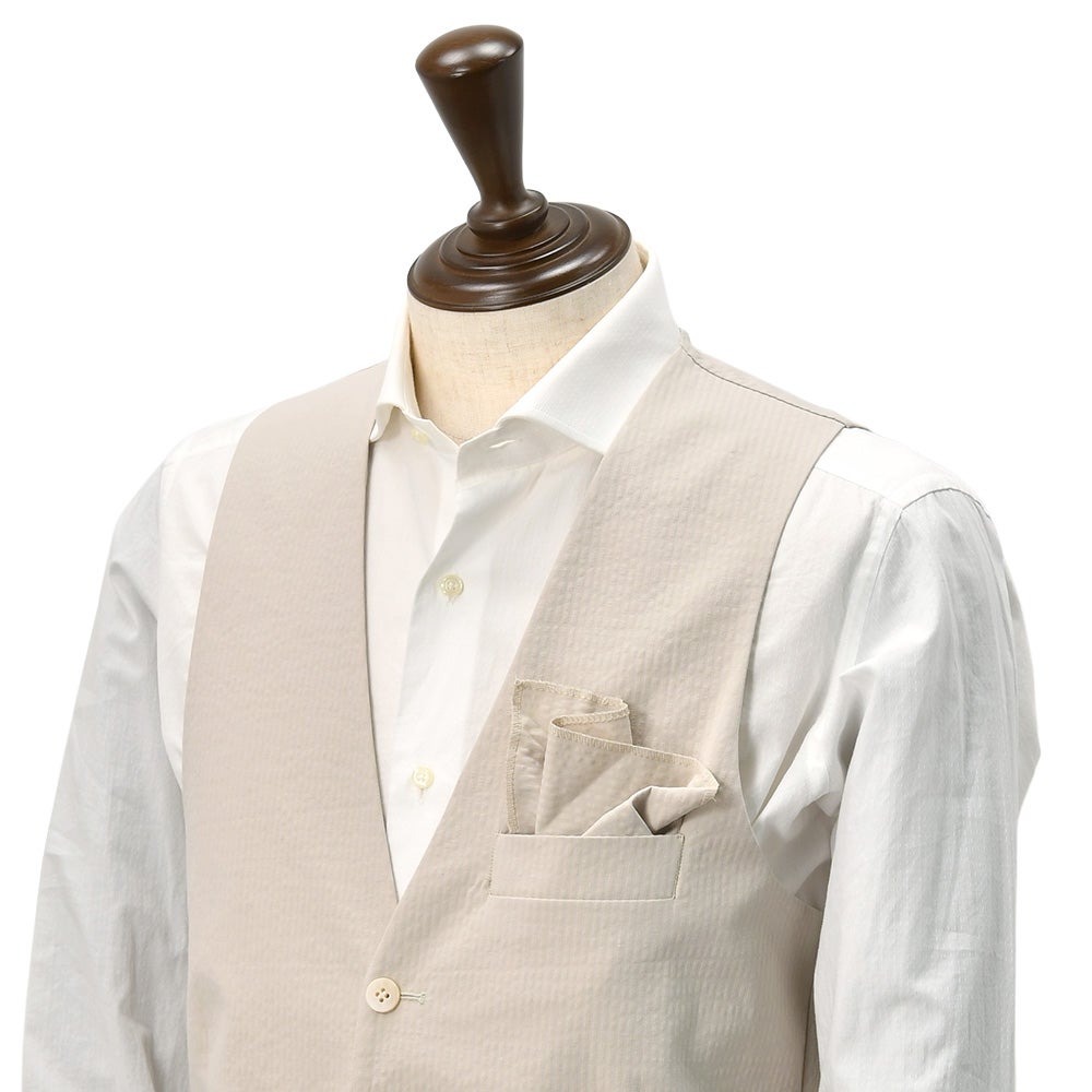 ジャンネットGIANNETTOシングルジレメンズベストGILETシアサッカー生地ライトグレー軽量総裏地同素材チーフ付属イタリア製国内正規品でらでら公式ブランド