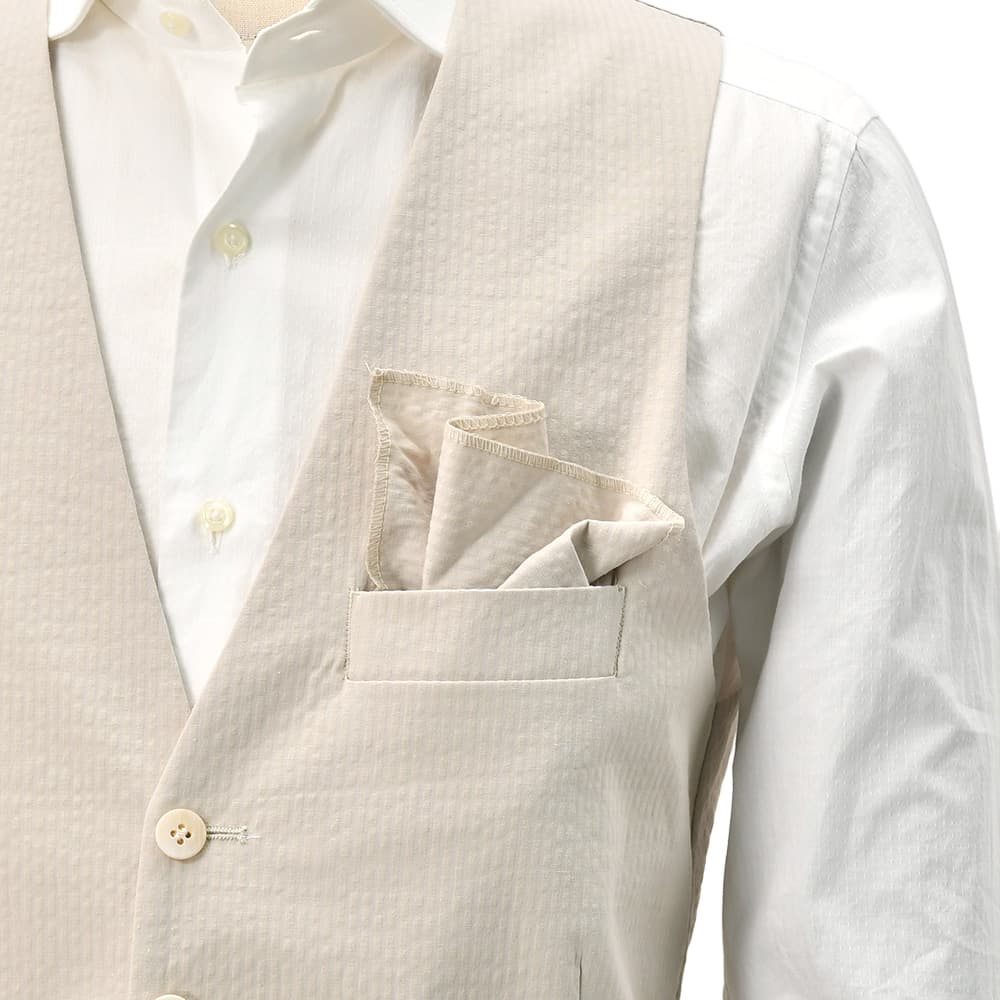 ジャンネットGIANNETTOシングルジレメンズベストGILETシアサッカー生地ライトグレー軽量総裏地同素材チーフ付属イタリア製国内正規品でらでら公式ブランド