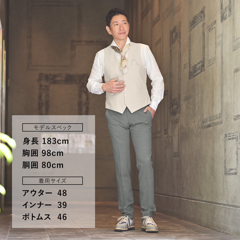 ジャンネットGIANNETTOシングルジレメンズベストGILETシアサッカー生地ライトグレー軽量総裏地同素材チーフ付属イタリア製国内正規品でらでら公式ブランド