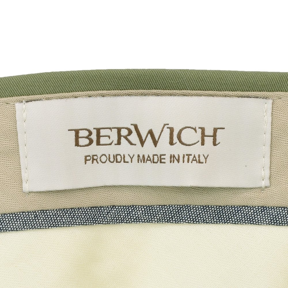 ベルウィッチBERWICHチノスラックスメンズコットンパンツJMORELLOモレッロ当店別注セージグリーンノープリーツ先染めコットンツイル生地スリムテーパード薄手仕様国内正規品でらでら公式ブランド