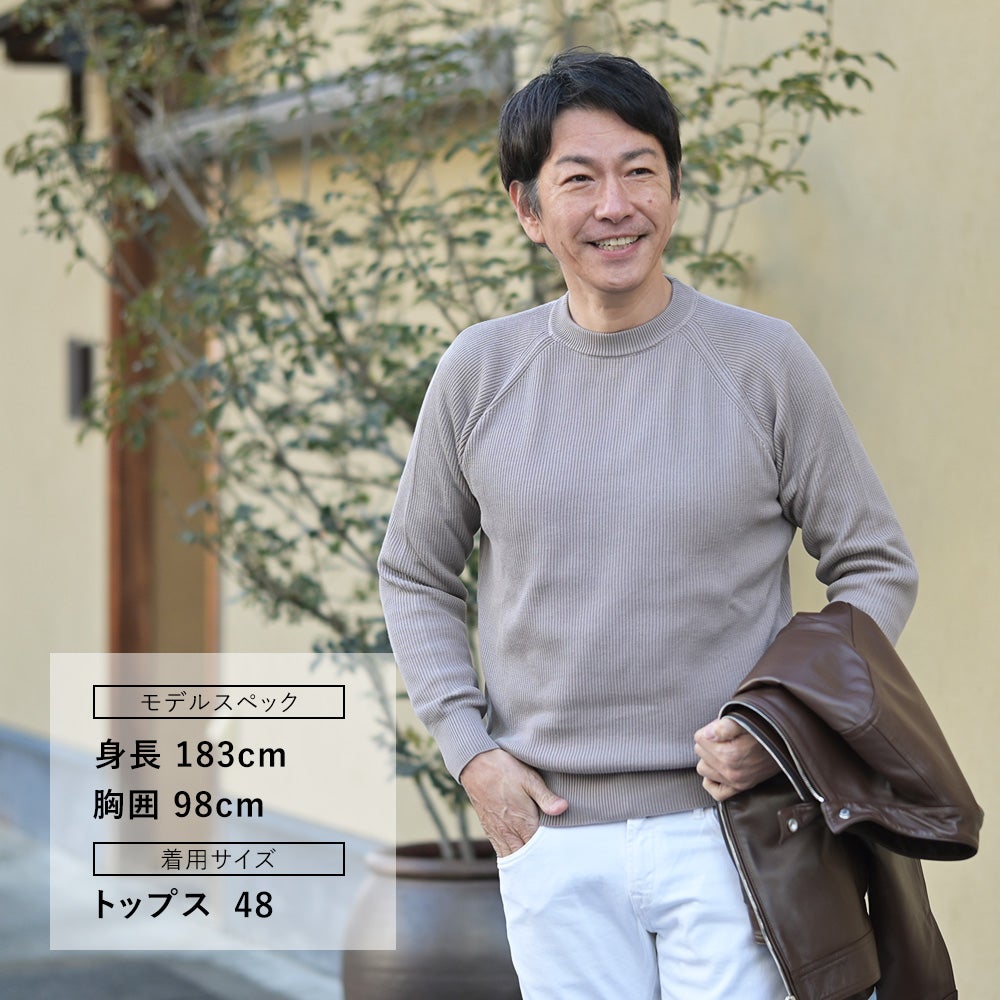 フィリッポデローレンティスFILIPPODELAURENTIISクルーネックニットメンズリブ編みニットSublimeCottonサブライムコットングレージュ12ゲージラグランスリーブ国内正規品でらでら公式ブランド