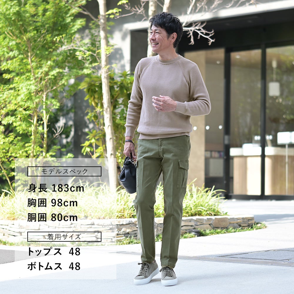 フィリッポデローレンティスFILIPPODELAURENTIISクルーネックニットメンズリブ編みニットSublimeCottonサブライムコットングレージュ12ゲージラグランスリーブ国内正規品でらでら公式ブランド