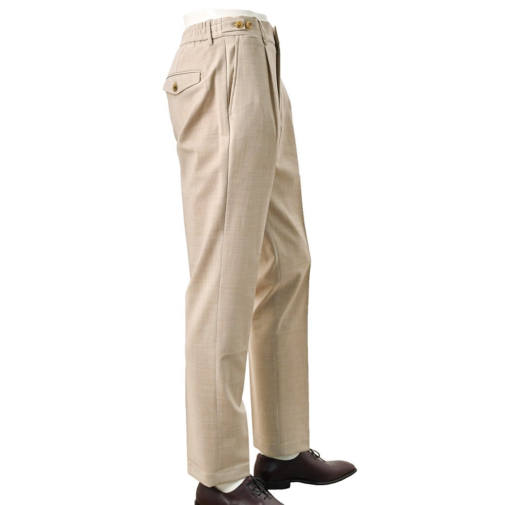 ベルウィッチBERWICHスラックスメンズサマーウールパンツBERTOベルトテクノウール生地サンドベージュ1プリーツシャーリング仕様サイドアジャスター釦国内正規品でらでら公式ブランド