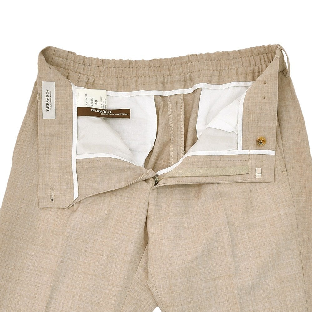 ベルウィッチBERWICHスラックスメンズサマーウールパンツBERTOベルトテクノウール生地サンドベージュ1プリーツシャーリング仕様サイドアジャスター釦国内正規品でらでら公式ブランド
