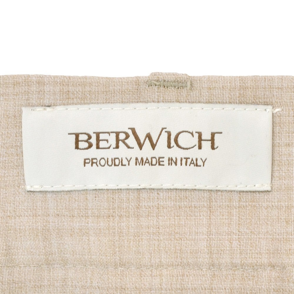 ベルウィッチBERWICHスラックスメンズサマーウールパンツBERTOベルトテクノウール生地サンドベージュ1プリーツシャーリング仕様サイドアジャスター釦国内正規品でらでら公式ブランド