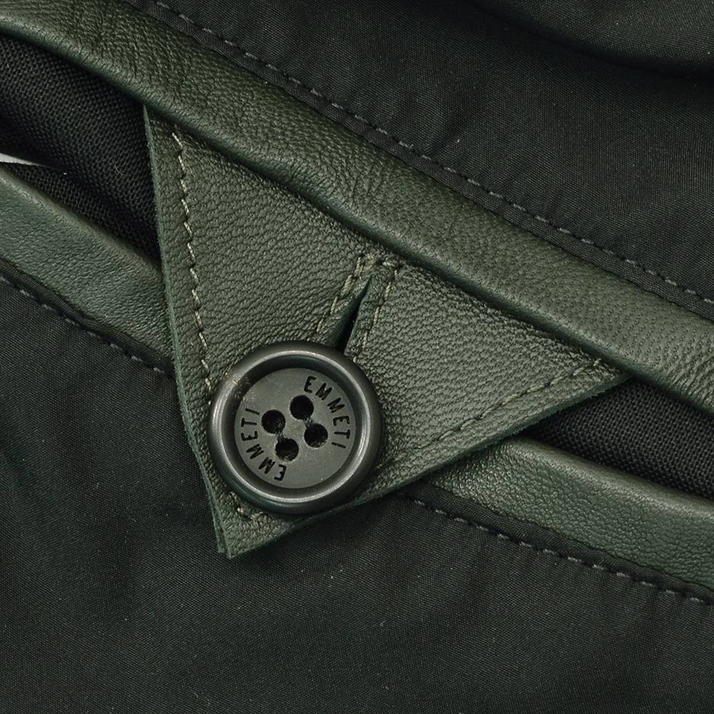 エンメティEMMETIフーディーレザージャケットメンズレザーブルゾンJURIHOODIEユリフーディーラムスキンレザーナッパチェラータダークグリーンスリムフィット0.7mm厚国内正規品でらでら公式ブランド