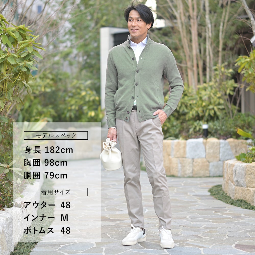ザノーネZANONEスタンドネックニットカーディガンメンズニットブルゾンCHIOTOキョートリネンコットン7ゲージオリーブミドルゲージスリムフィット810150-Z1337国内正規品でらでら公式ブランド
