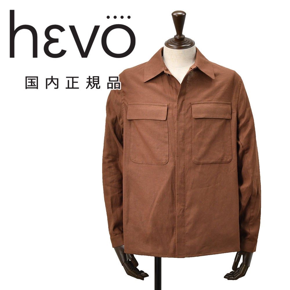 イーヴォHEVOシャツアウターメンズワークブルゾンSPECCHIOLLAスペッキオッラリネンレーヨンレッドブラウンフラップ付き胸ポケットリラックスフィット薄手国内正規品でらでら公式ブランド