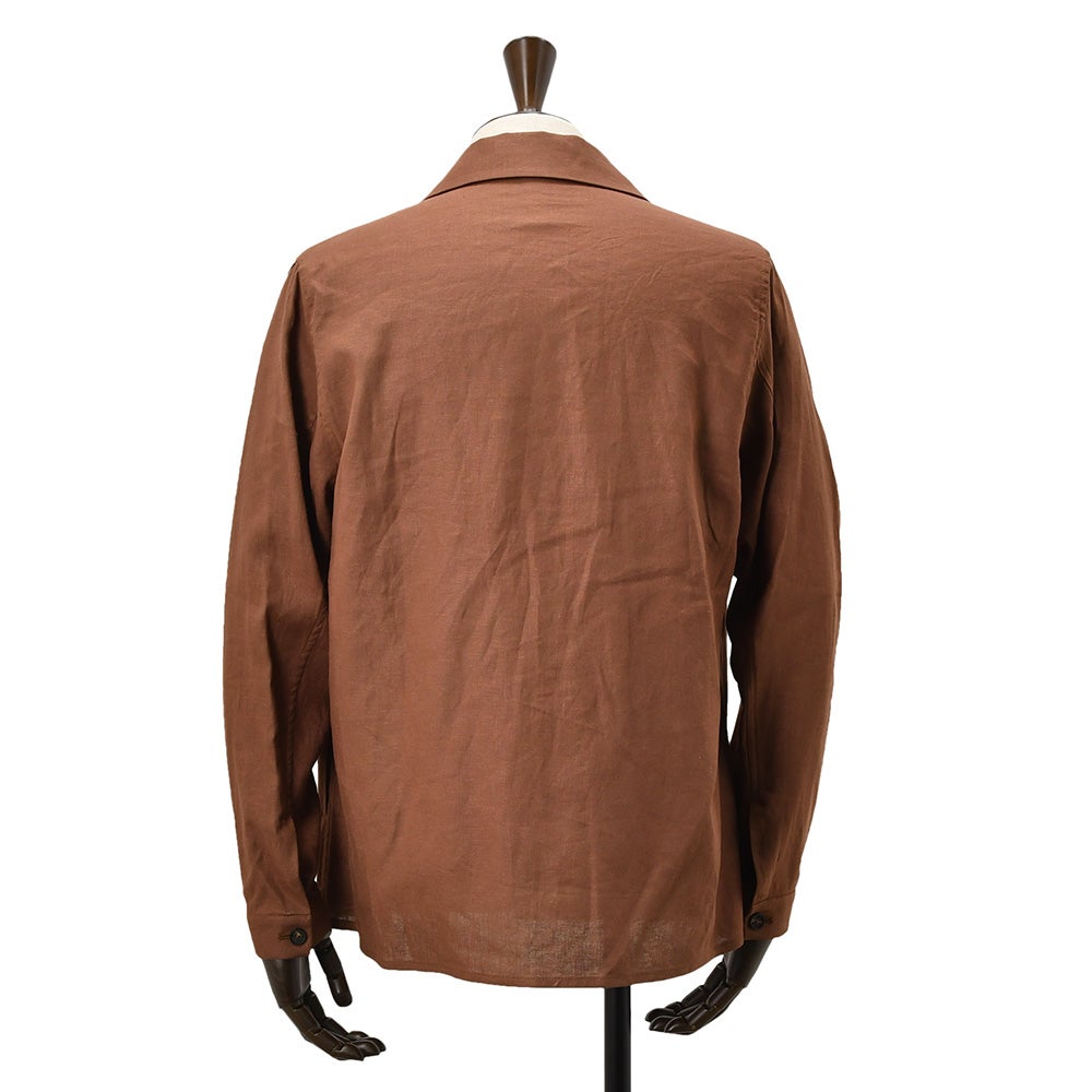 イーヴォHEVOシャツアウターメンズワークブルゾンSPECCHIOLLAスペッキオッラリネンレーヨンレッドブラウンフラップ付き胸ポケットリラックスフィット薄手国内正規品でらでら公式ブランド