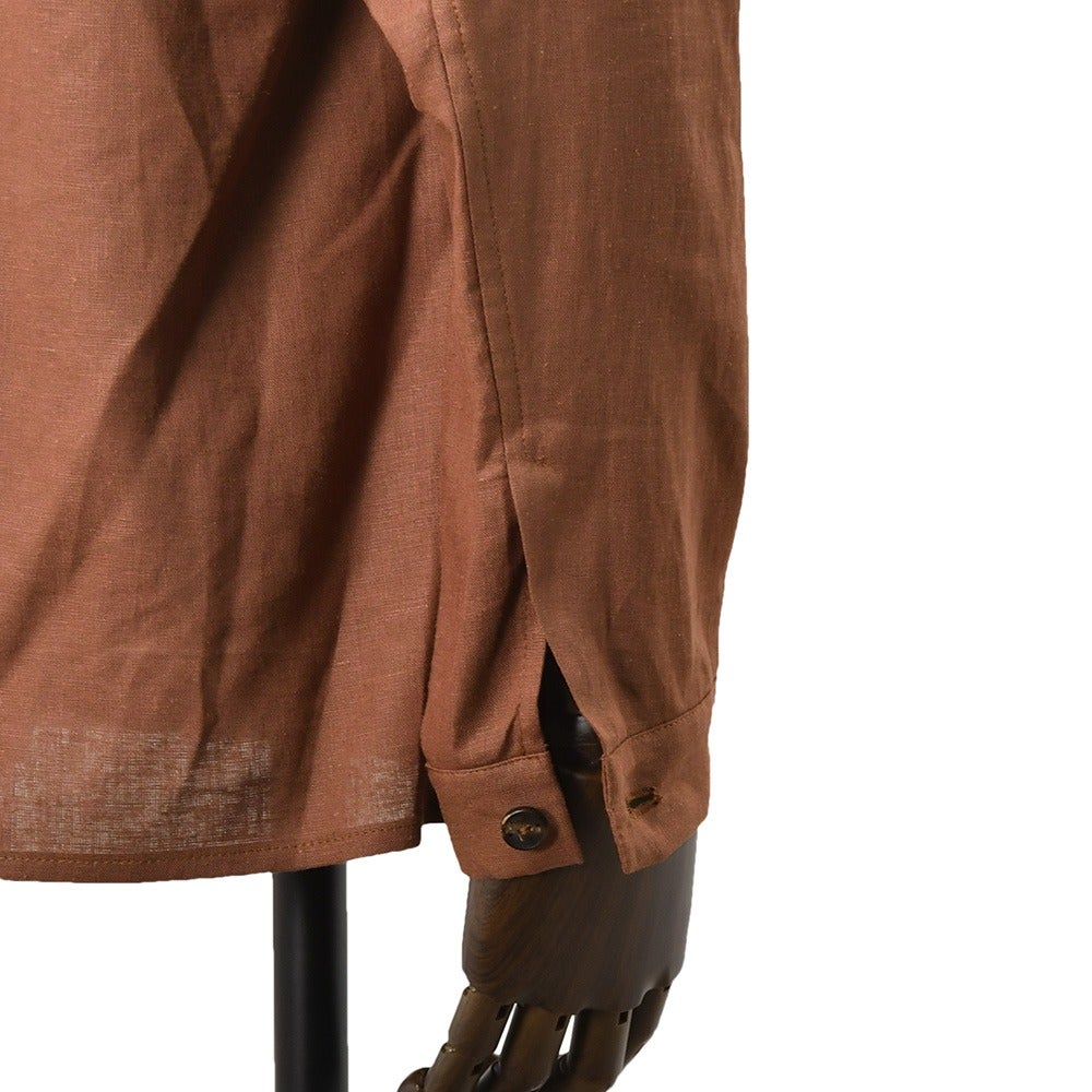 イーヴォHEVOシャツアウターメンズワークブルゾンSPECCHIOLLAスペッキオッラリネンレーヨンレッドブラウンフラップ付き胸ポケットリラックスフィット薄手国内正規品でらでら公式ブランド