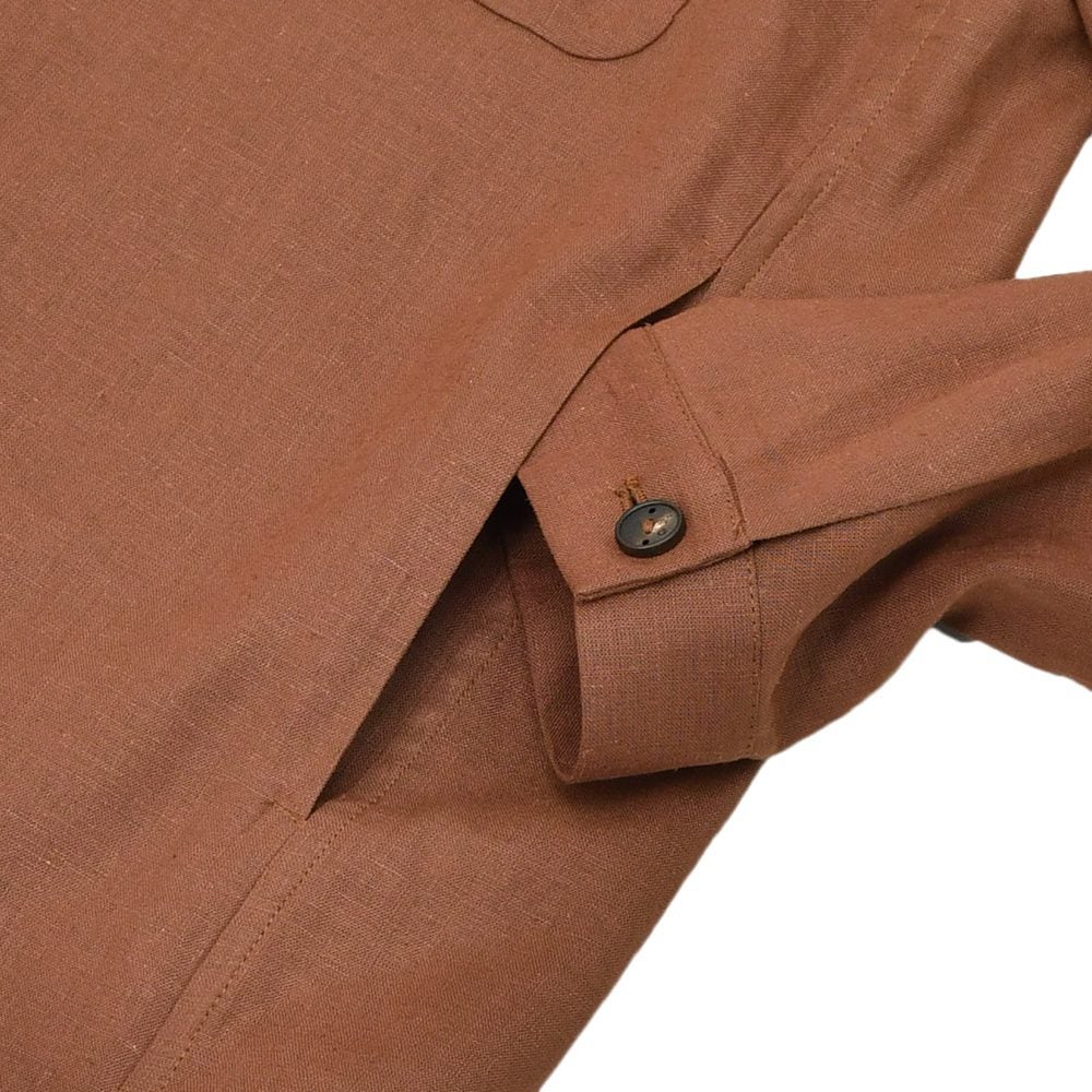 イーヴォHEVOシャツアウターメンズワークブルゾンSPECCHIOLLAスペッキオッラリネンレーヨンレッドブラウンフラップ付き胸ポケットリラックスフィット薄手国内正規品でらでら公式ブランド