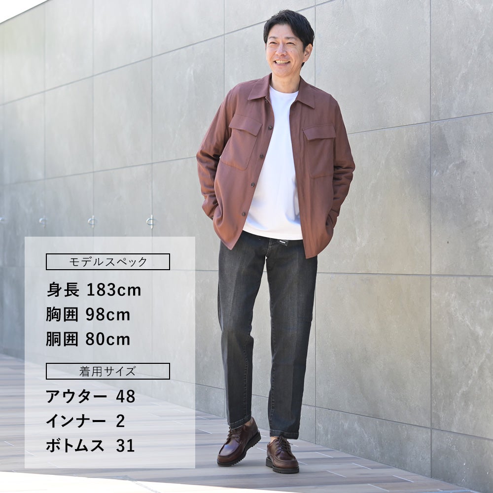 イーヴォHEVOシャツアウターメンズワークブルゾンSPECCHIOLLAスペッキオッラリネンレーヨンレッドブラウンフラップ付き胸ポケットリラックスフィット薄手国内正規品でらでら公式ブランド