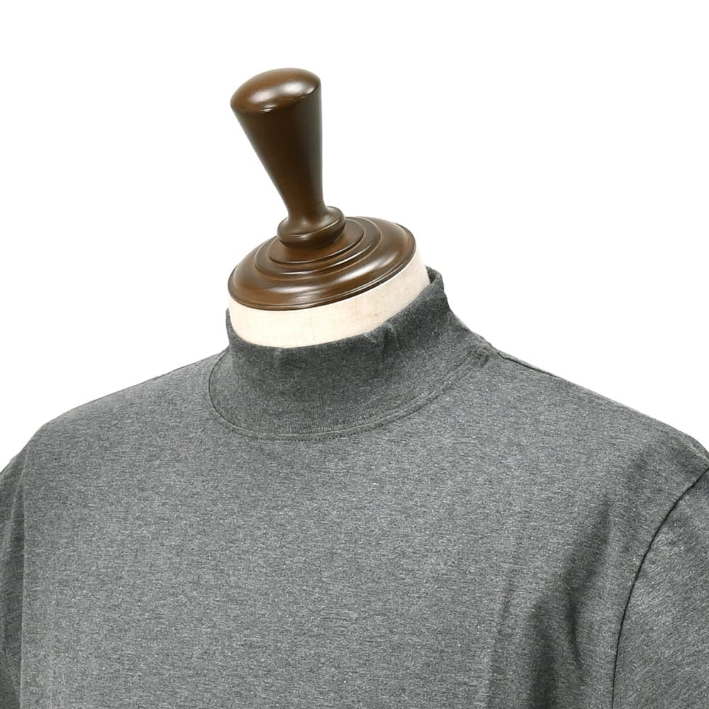 エラシオELACIOモックネック半袖Tシャツメンズショートスリーブカットソーコットンスムースジャージーチャコール無地デザインレギュラーシルエット国内正規品でらでら公式ブランド
