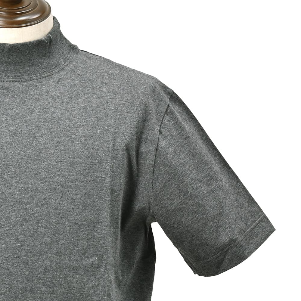 エラシオELACIOモックネック半袖Tシャツメンズショートスリーブカットソーコットンスムースジャージーチャコール無地デザインレギュラーシルエット国内正規品でらでら公式ブランド