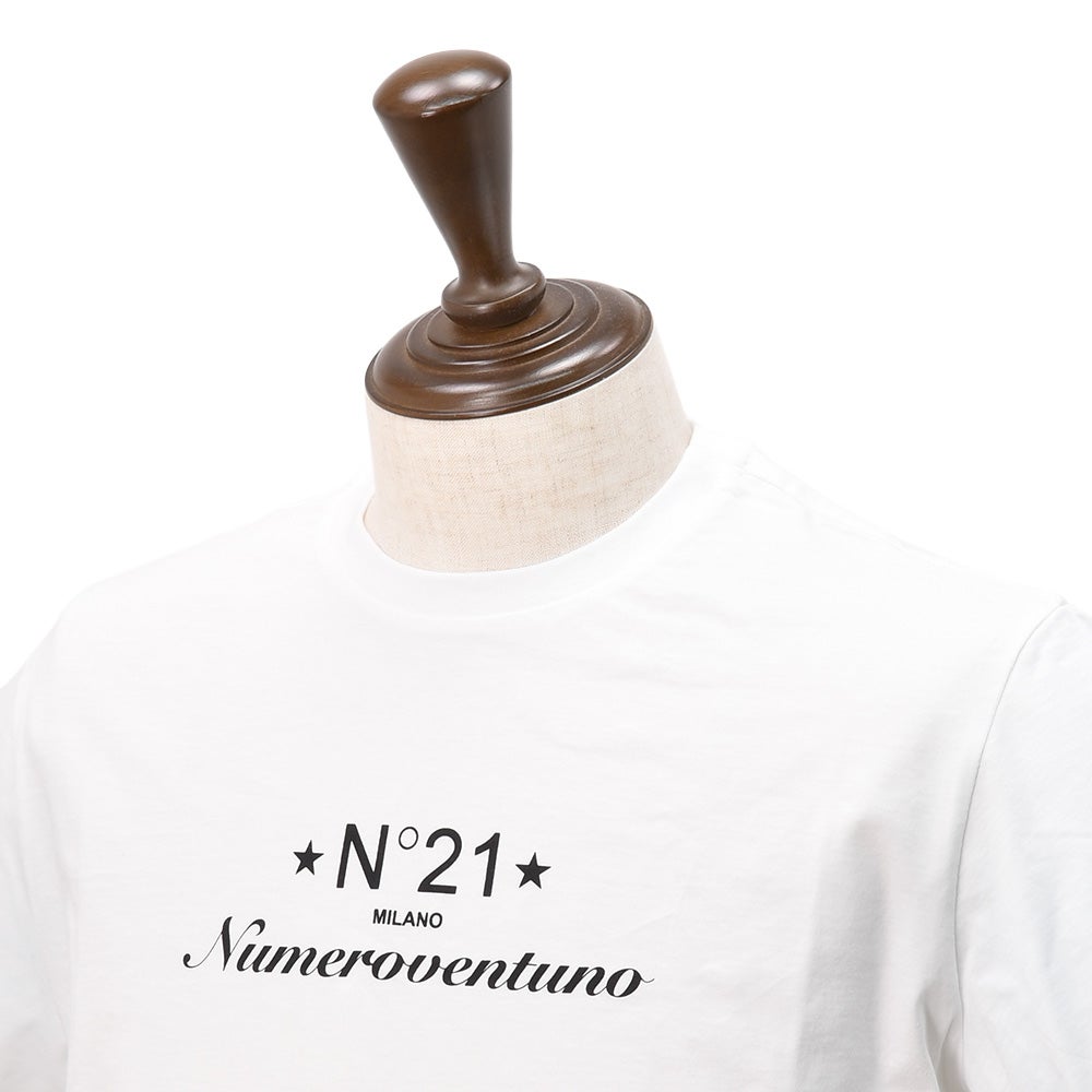 ヌメロヴェントゥーノN°21半袖TシャツメンズクルーネックカットソーF051-6328コットンジャージーホワイト白ブランドロゴプリントレギュラーフィット国内正規品でらでら公式ブランド