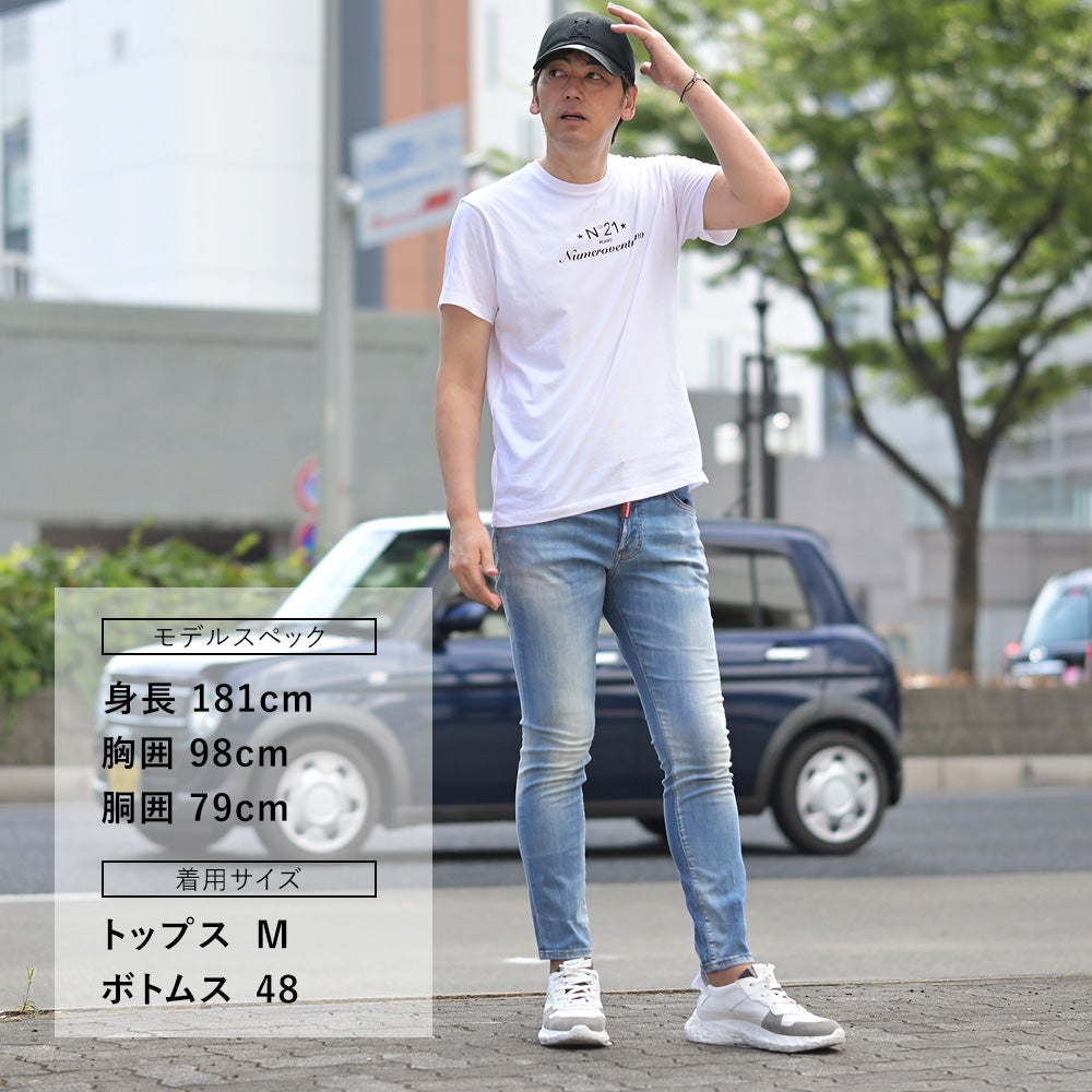 ヌメロヴェントゥーノN°21半袖TシャツメンズクルーネックカットソーF051-6328コットンジャージーホワイト白ブランドロゴプリントレギュラーフィット国内正規品でらでら公式ブランド