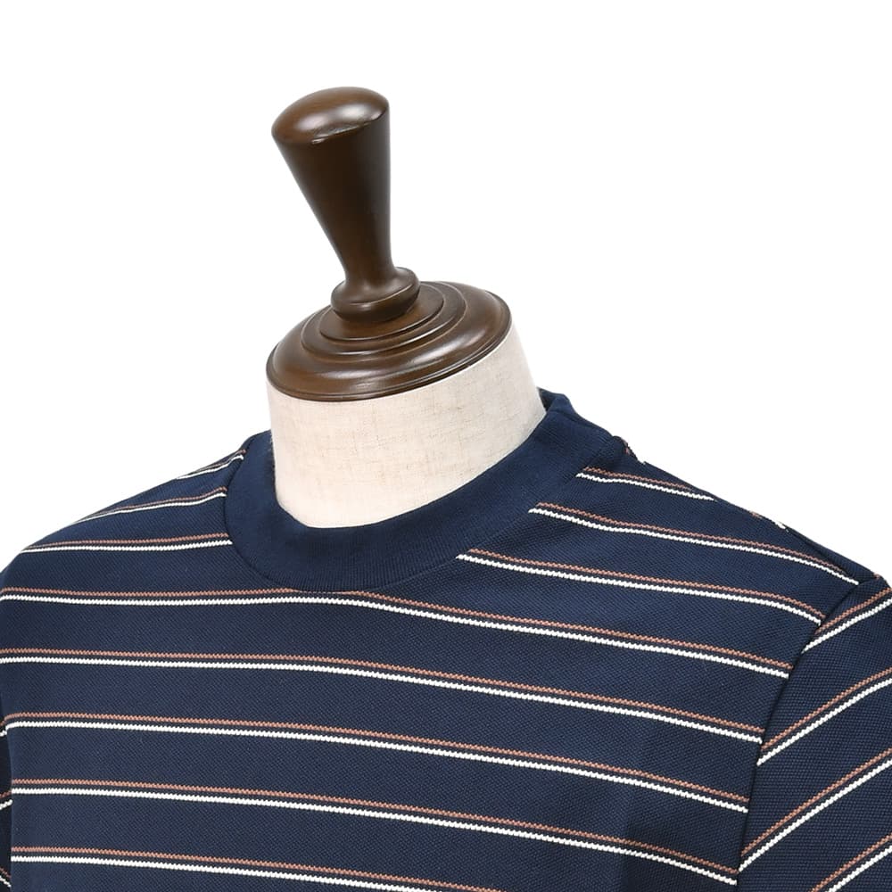 ヌメロヴェントゥーノN°21半袖TシャツメンズクルーネックニットソーF032-4980コットン鹿の子編みネイビー紺ボーダー柄左袖ブランド織りタグレギュラーフィット国内正規品でらでら公式ブランド