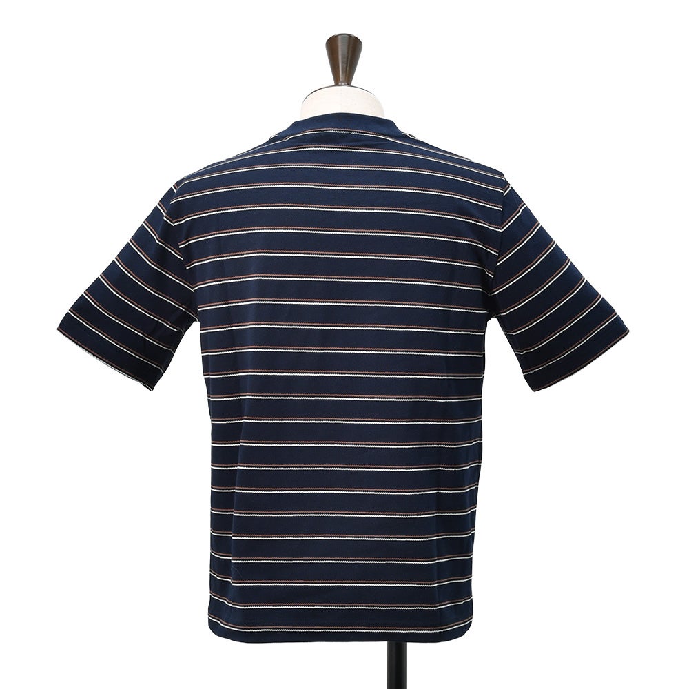 ヌメロヴェントゥーノN°21半袖TシャツメンズクルーネックニットソーF032-4980コットン鹿の子編みネイビー紺ボーダー柄左袖ブランド織りタグレギュラーフィット国内正規品でらでら公式ブランド
