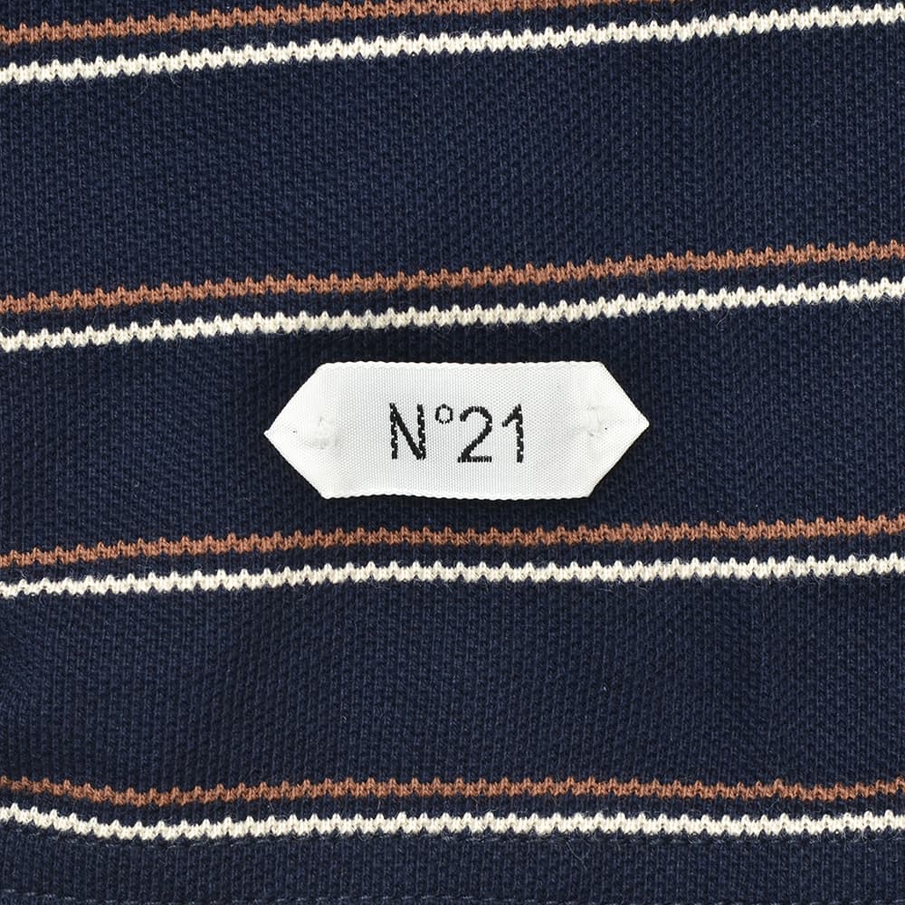 ヌメロヴェントゥーノN°21半袖TシャツメンズクルーネックニットソーF032-4980コットン鹿の子編みネイビー紺ボーダー柄左袖ブランド織りタグレギュラーフィット国内正規品でらでら公式ブランド