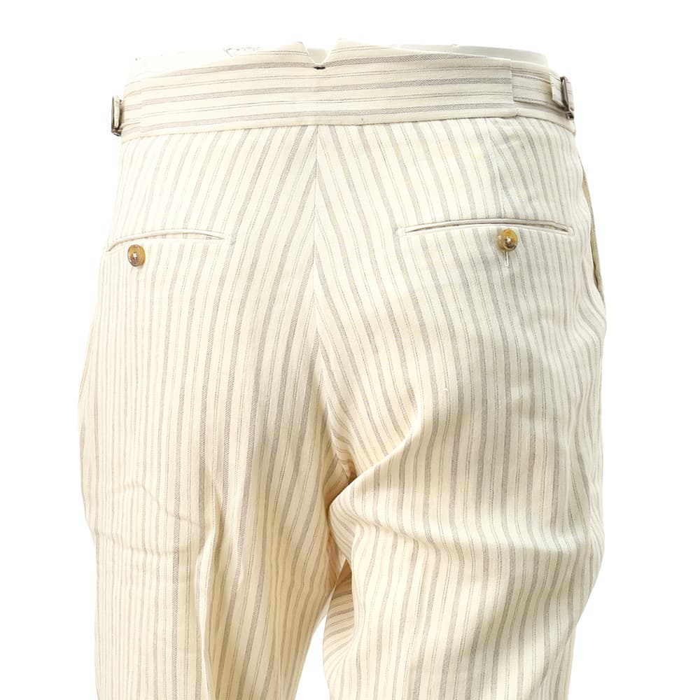ベルウィッチBERWICHストライプ柄スラックスメンズリネンコットンパンツSCOTCHスコッチ2インプリーツパンツアイボリーアジャスター調節ワイドテーパードクロップド丈国内正規品でらでら公式ブランド