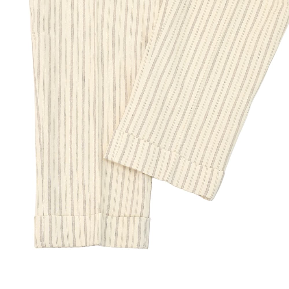 ベルウィッチBERWICHストライプ柄スラックスメンズリネンコットンパンツSCOTCHスコッチ2インプリーツパンツアイボリーアジャスター調節ワイドテーパードクロップド丈国内正規品でらでら公式ブランド