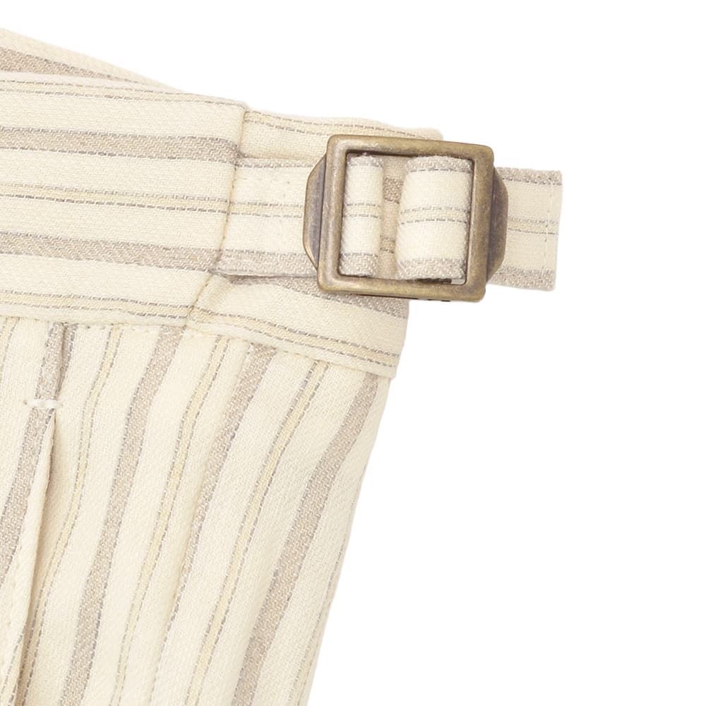 ベルウィッチBERWICHストライプ柄スラックスメンズリネンコットンパンツSCOTCHスコッチ2インプリーツパンツアイボリーアジャスター調節ワイドテーパードクロップド丈国内正規品でらでら公式ブランド