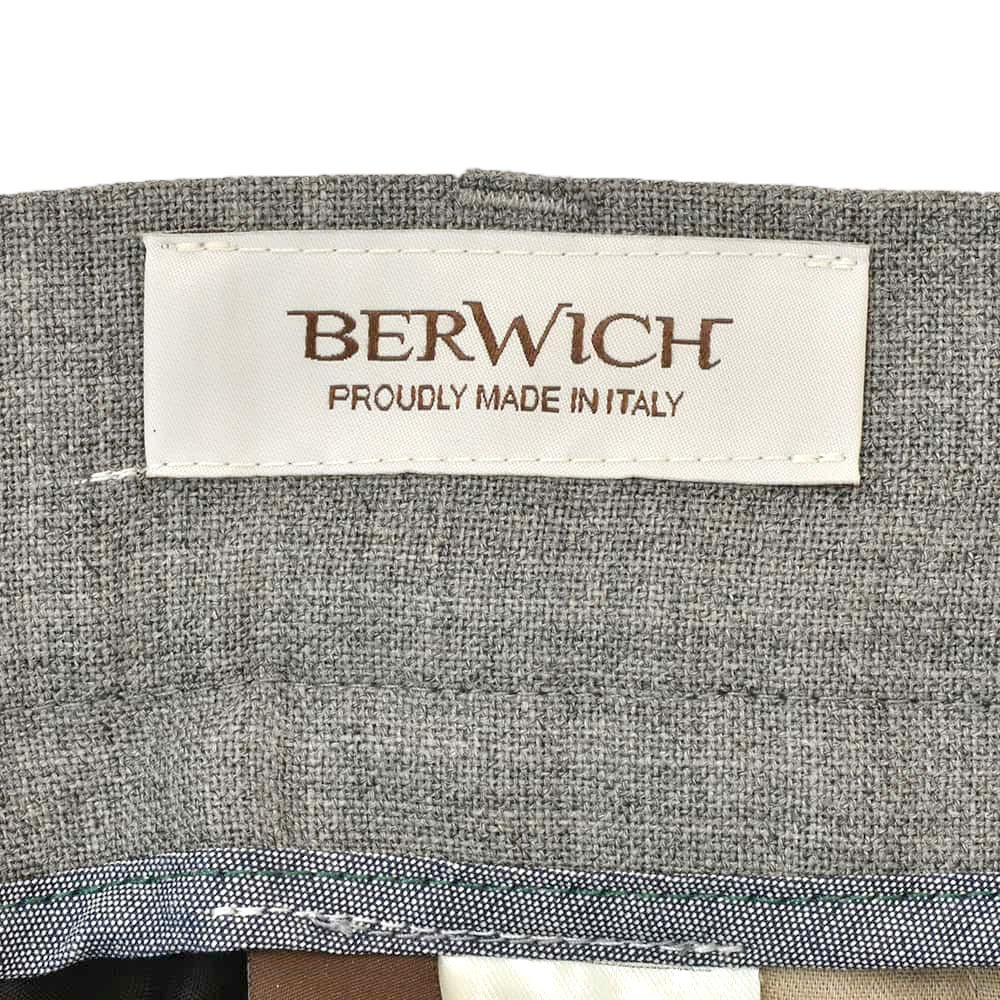 ベルウィッチBERWICHスラックスメンズサマーウールパンツBERTOベルト4プライウール生地グレー1プリーツバックシャーリング仕様サイドアジャスター釦国内正規品でらでら公式ブランド