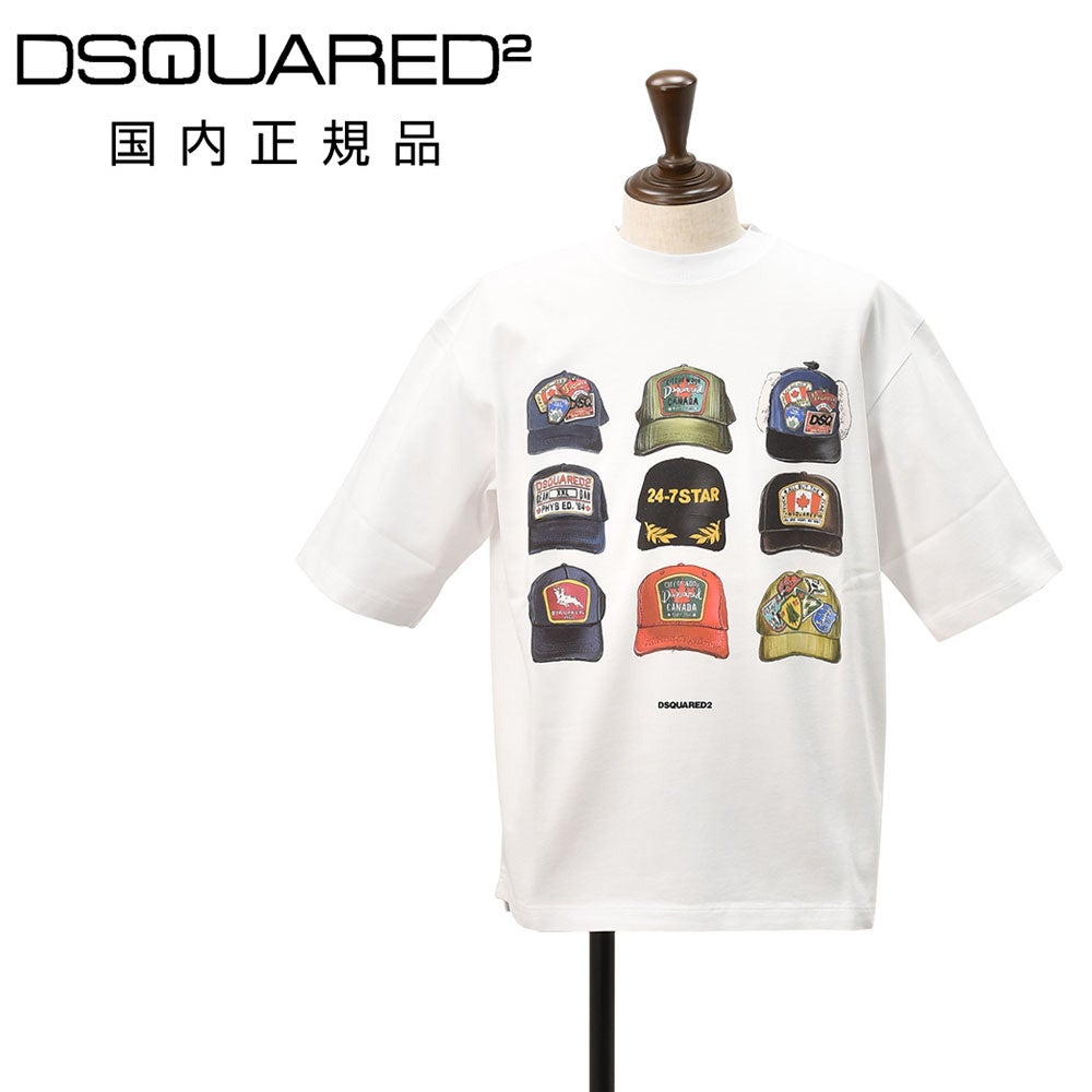 ディースクエアードDSQUARED2半袖ＴシャツメンズクルーネックカットソーICONiqueシリーズコットンジャージーホワイト白キャッププリントアイコニークリラックスシルエット国内正規品でらでら公式ブランド