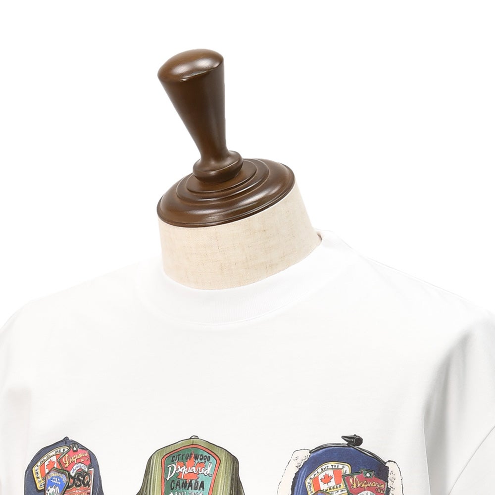 ディースクエアードDSQUARED2半袖ＴシャツメンズクルーネックカットソーICONiqueシリーズコットンジャージーホワイト白キャッププリントアイコニークリラックスシルエット国内正規品でらでら公式ブランド