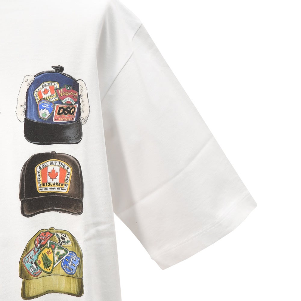 ディースクエアードDSQUARED2半袖ＴシャツメンズクルーネックカットソーICONiqueシリーズコットンジャージーホワイト白キャッププリントアイコニークリラックスシルエット国内正規品でらでら公式ブランド