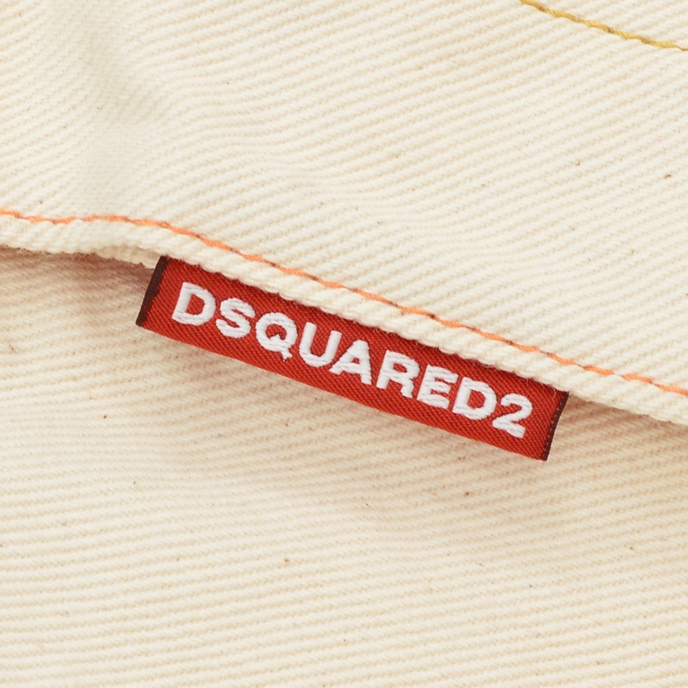 ディースクエアードDSQUARED2デニムパンツメンズコットン100％デニム642JEANアイボリー生成りストレートレッグレザーバックパッチオレンジステッチ国内正規品でらでら公式ブランド