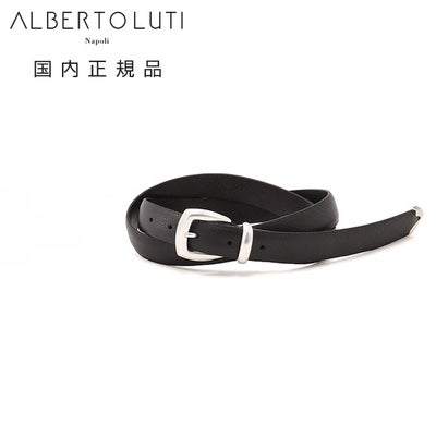 アルベルトルティALBERTOLUTIレザーベルトメンズプンターレ鹿革ディアスキンブラック黒25mm幅ブランド刻印シルバー真鍮バックル国内正規品でらでら公式ブランド