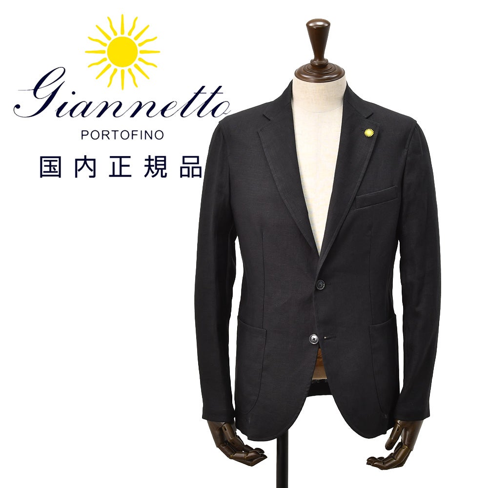 ジャンネットGIANNETTOシャツジャケットメンズシングルジャケットCORALLOコラッロシリーズリネン100％生地ブラック黒軽量&薄手背抜き仕様イタリア製国内正規品でらでら公式ブランド