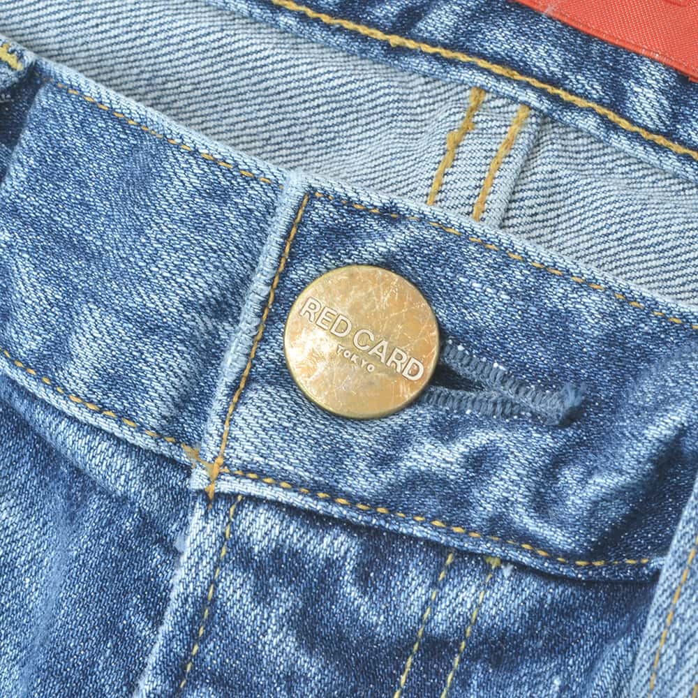 レッドカードトーキョーREDCARDTOKYOストレッチデニムパンツメンズスリムストレートジーンズBassバスモデルライトブルーカイハラデニムヴィンテージ加工国内正規品でらでら公式ブランド